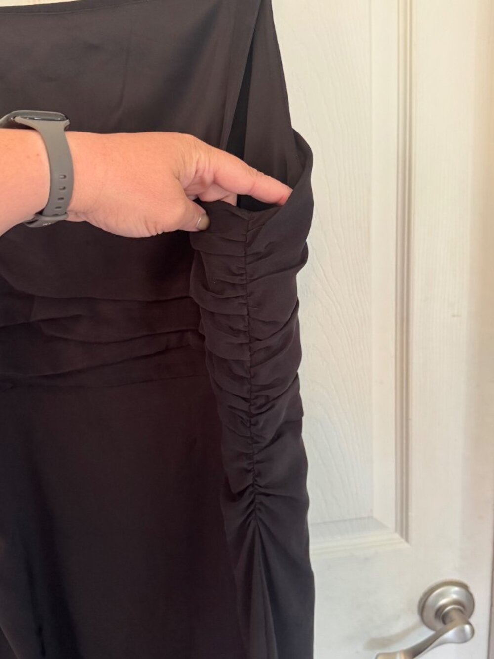 La Ligne Black Silk Midi Sasha Dress Timeless Classic Ruching Side Slit Lined XL - Picture 12 of 15